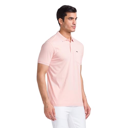 Image of Park Avenue Men Cotton Slim Fit Solid Pattern Polo Neck Casual T-Shirt