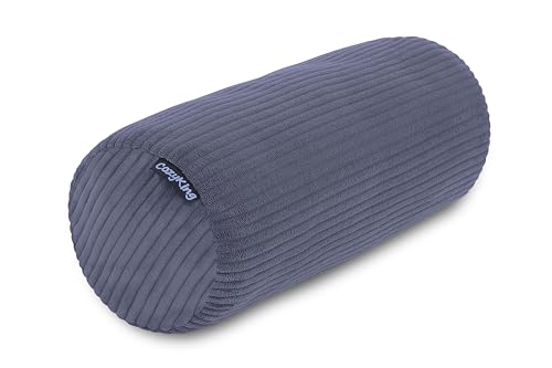 Nackenrolle Cord Grau Nackenkissen Öko-Tex 100 zertifiziert und 40C waschbar - Nackenstütz-Kissen mit Bezug rund für Auto Flugzeug auf Reisen oder zum Lesen und Relaxen zu Hause - 15x40 cm