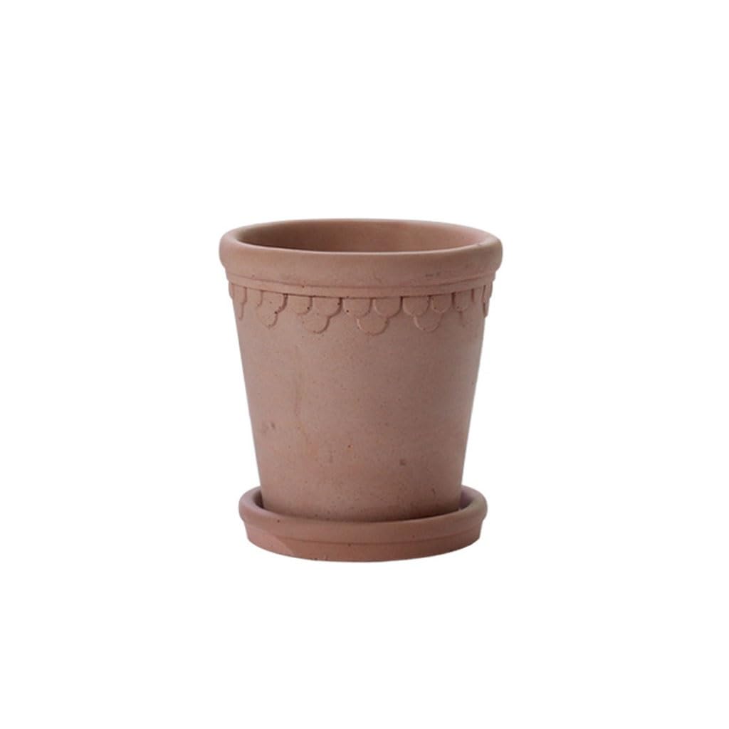 Gelasige One Color Flower Pots Lace Round Cement Flower Pot Planting Flower Pot Absorbs Water And Is Breathable Can Grow Flowers Outdoor Flower Pots(S)