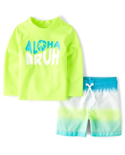 Image of The Children's Place Baby-Boys and Toddler Long Sleeve Rashguard and Swim Trunks, 2 Piece Set