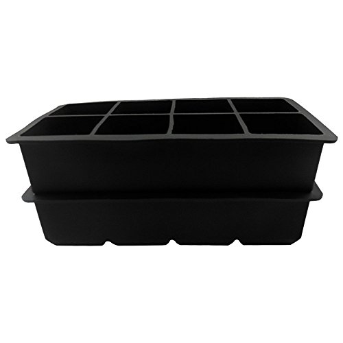Patier Ice Cube Trays - Food Grade Ice Cube Containers - Eight Cubes Ice Molds, Set of 2, Black