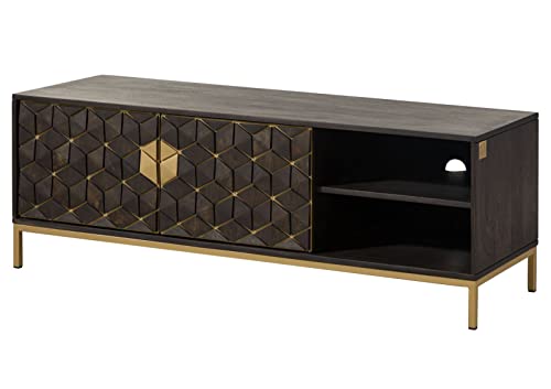 MASSIVMOEBEL24.DE Meuble TV 145x45 Manguier huilé Gris Taupe Diamond #106