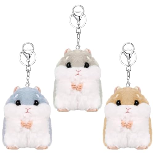 Smilcloud Hamster Schlüsselanhänger, 3 Stück, Plüsch, Tasche Anhänger, Tier-Schlüsselanhänger (Grau Blau Braun) Smilcloud Hamster Schlüsselanhänger, 3 Stück, Plüsch, Tasche Anhänger, Tier-Schlüsselanhänger (Grau Blau Braun)
