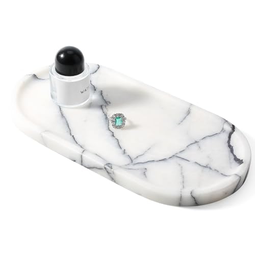 Image of Koville Natural Marble Tray, 12 inchx6 inch Decorative Tray for Countertop, Catchall for Perfume, Candles, Jewelry Dish Milas Lilac