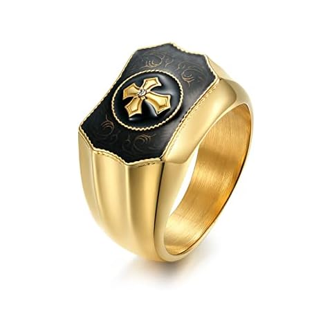 AxleZx Christian Cross Signet Ring, Men's Gothic Vintage Jesus Cross Stainless Steel Ring,Gold,10 Cover