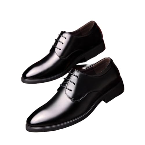 Leather Shoes British Korean Style Black Pointed Toe Trendy Men's Business Casual Shoes Soft Sole Soft Surface Men's Shoes Oxfords(P69Brown,8)4