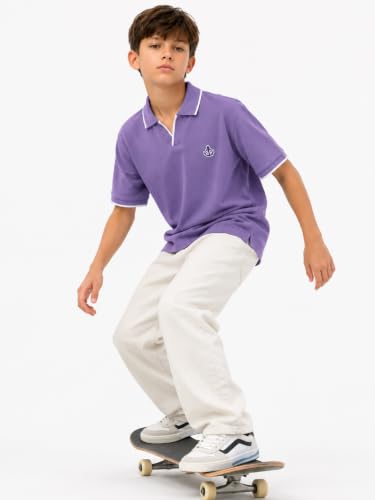 Image of Alan Jones Clothing Boys Solid Polo T-Shirt | Cotton Rich Regular Fit Half Sleeve Collar Tshirt for Boys | Age 6-16 Years