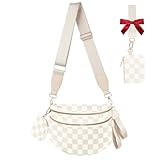 Cross Body Bag for Women Checkered Crossbody Bags Bum Bag for Women Fanny Packs for Girls Small Nylon Checkered Purse Trendy Shoulder Pouch for Womens (Checkered Beige, One Size)