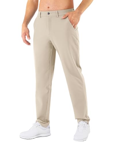 Shallowlulu Mens Golf Pants Stretch Classic Fit Dress Pants 30'/32'/34' Quick Dry 6 Pockets Water-Resistant Casual Trousers(Light Khaki 34W/32L)