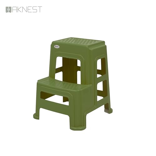 Image of Oaknest Supreme Multipurpose Plastic 2-Step Stool for Kids & Adults - Anti-Slip Lightweight Stepping Stool for Kitchen, Bathroom & Home - Mehandi Green, 4 Piece