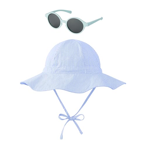 Image of Zando Baby Sun Hat Toddler with Sunglasses UPF 50+ Baby Beach Hat Wide Brim Baby Bucket Hat for Toddler Hats Boys Girls 0-4T