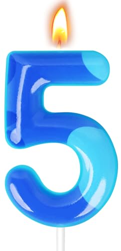 Cartoon Blue Birthday Candle Number Candles for Cake Topper Birthday Decoration Cartoon Party Supplies (Blue Number 5)