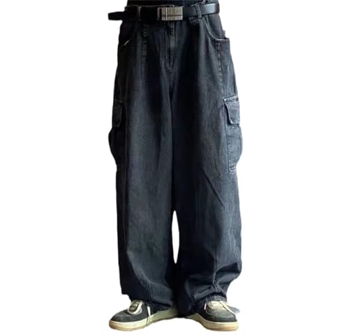Men's Baggy Jeans, Black Wide Leg Denim Pants, Oversize Cargo Style, Korean Streetwear Hip Hop Trousers