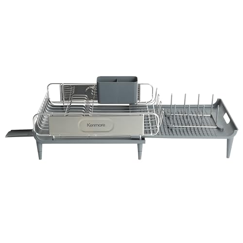 Image of Kenmore Loxdell Expandable Full Size Rust Resistant Dish Rack with Drain Board and Flatware Caddy