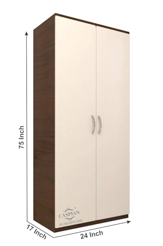 Image of CASPIAN Engineered Wood 2 Door Wardrobe (White & Brown) | Pre-Assembled Furniture with Hanging Space | Cupboard /Almirah for Bedroom Clothes Storage Organizer with 2 Shelves & 1 Drawer