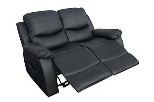 ECODE Sofá de Dos plazas Negro con Masaje Integrado, reclinable, programable de Polipiel