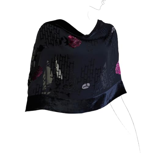 JennyJames Silk Base Burn-out Velvet Shawl, 72" L x 21" W, Rose & Wall, Red_Black2