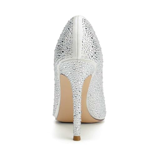Women's Slip-on Satin Stiletto High Heel, Rhinestone Closed Toe Heel Sandals For Women, Bride Shoes For Wedding, Perfect For Weddings, Bridal Parties, Evening Events, Proms, & Dance Nights4