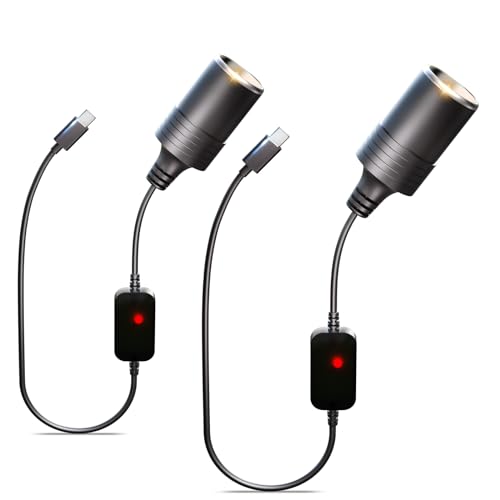 Image of Moqidong USB C to 12V Adapter, USB C to 12V Cigarette Lighter Adapter PD3.0 Type C Male to 12V Cigarette Lighter Socket Female Cable for Dash Cam Power Bank GPS Car Led Light Strips 2 Pack
