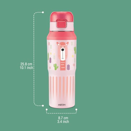 Image of Milton Steel Helio 600 Thermoware Water Bottle 520 ml with One Touch Safety Lock & Twin Lid Sip or Gulp, Long Hours Hot & Cold, Leak Proof, ISI Certified, PU Insulated, for Kids, School, Light Pink