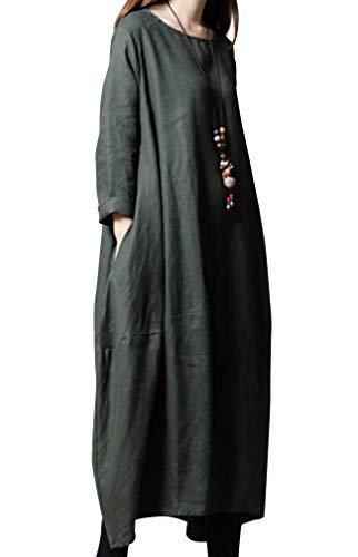 [セカンドルーツ] コクーン リネン ワンピース ロング丈 長袖 