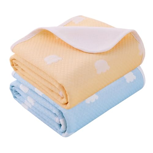 2 Stück Baby Wickelunterlage, Waschbar Säugling Wickelunterlage, 70 x 90 cm Wasserdicht Atmungsaktiv Wiederverwendbare Wickelauflagen Changing Mat für Babys und Kleinkinder (Blau und Gelb)