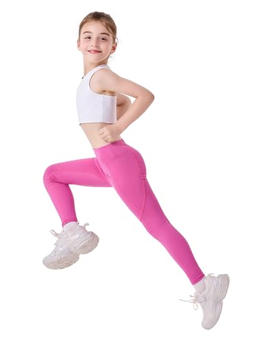 Coralup Girls' Active Leggings - High Waist, Stretchy, With Pockets, For Dance Running Yoga (5-11Y)