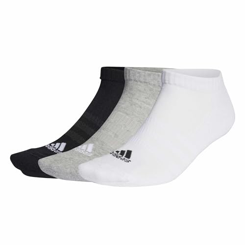 adidas Unisex Cushioned Low-Cut Socks 3 Pairs, Medium Grey Heather / White / Black, 6.5-8