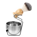 Abaodam メンズシェービングブラシ 軽量持ち運び便利 髭剃り用泡立てボウル スタンド付き 肌に優しい 剃刀なしで滑らかシェービング実現