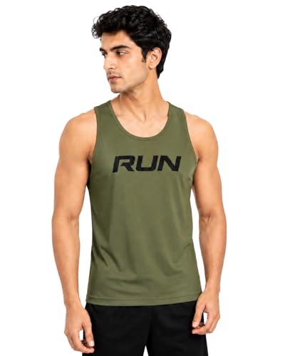 Image of Men's Gym Vest with Run Print, Sleeveless Athletic Tank Top for Running and Workout