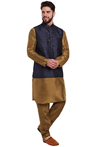 SKAVIJ Mens Embellished Ethnic Wear Nehru Jacket Floral Printed Formal Waistcoat Regular Fit (Large,Blue)3