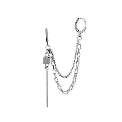 Punk Tassel Crawler Climber Small Hoop Earring for Women Girls Men Stainless Steel Cartilage Double Pair Hoops Vine Clip on Multi Layered Chain Drop Bar Dangle Fashion Jewelry 1 Piece