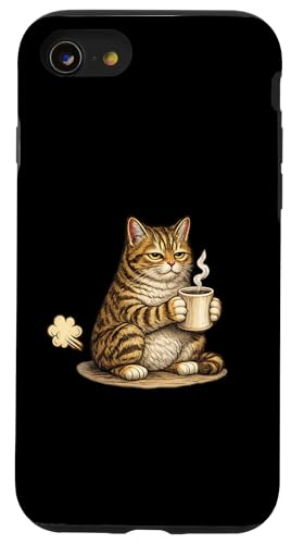 Funny Farting Cat Drinking Coffee Silly Tabby Cat Meme �X�}�z�P�[�X iPhone SE (2020) / 7 / 8 �p