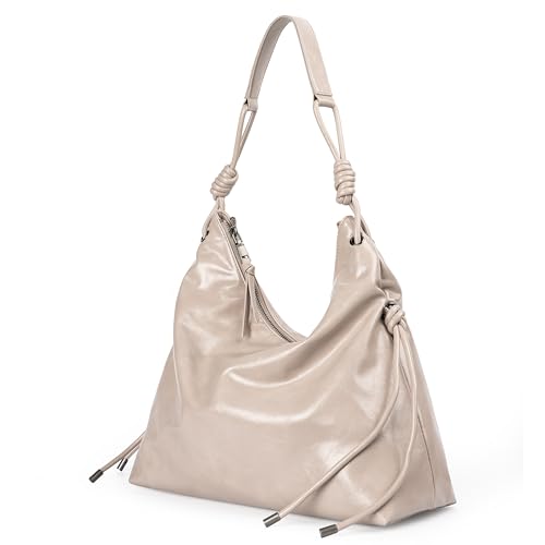 Image of Soft Hobo Bag for Women Large Capacity Travel Designer Shoulder Purse with Knotted Adjustable Strap