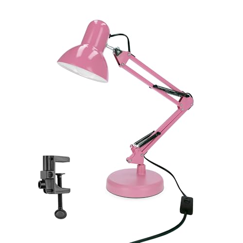 EDO Lampe de Bureau Enfant - Lampe Pince - Lampe de Chevet Rose avec Bras Pivotant Réglable pour le Bureau et Salon de Manucure - Lampe de Lecture Rétro PIXI...