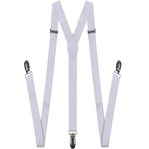 Image of Suspenders for Men and Women Adjustable Elastic 1 inch Wide Leather Heavy Pants Strong Metal Clips Suspender Costume