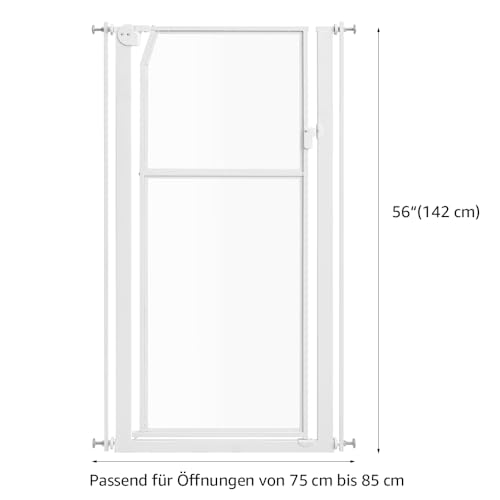 unipaws 142 cm Extra Hoch Katzengitter Tür, Transparente Türgitter Katze, 75–85 cm Breite, Ohne Bohren Druckmontage, Hundegitter Wohnung für Türrahmen, Flur und Treppen (Weiß