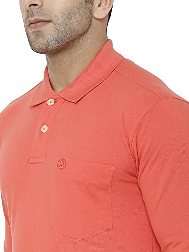 Image of CHKOKKO Men's Polo Cotton Regular Fit Full Sleeves T-Shirt with Pocket Pink Size L