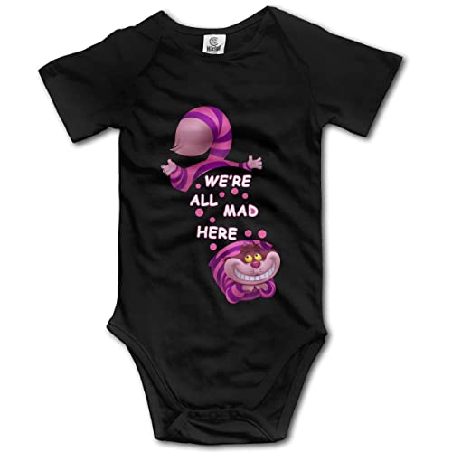 We are All Mad Here Cheshire Cat Cute Infant Bodysuit Romper Short Sleeve Onesie D-Black