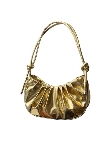 GORGLITTER Women's Metallic Gold Clutch Purses Ruched Top Handle Mini Shoulder Handbags - Main Image