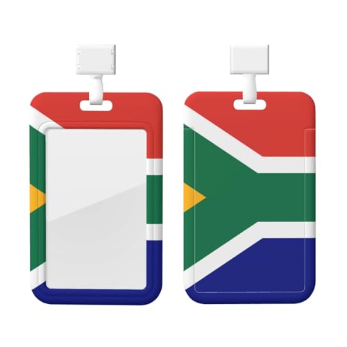 South African Flag Id Badge Holder with Retractable Reel-Vertical Card Protector with Lanyard, Clear Abs Hard Shell for Work Office