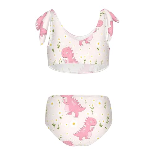 Girls' Bikini Set, Pink Cute Little Dinosaur Kids Swimsuit 2 Pcs Beach Bathing Suit2