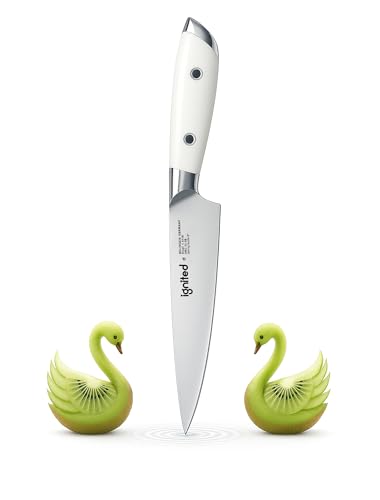 IGNITED CUTLERY 5 inch Paring Knife, German 1.4116 Stainless Steel Fruit Vegetable Peeling Knives, Ivory White Handle, Razor Sharp Small Kitchen Knife with Gift Box
