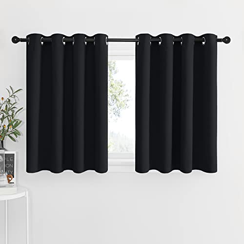 NICETOWN Kitchen Curtains for Small Window 2 Panels, W52 x L36 in - Short Blackout Curtains for Cafe Bar, Halloween Decor, Thermal Insulated Black Dra