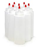 Bastex 8-ounce Plastic Squeeze Bottles Pack of 8. Clear Bottles with Yorker Red Caps. Perfect for Arts and Crafts Food Glue Paint or any DIY Liquids. Multiple Purpose Refillable, Reusable Containers.