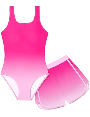 Image of Girls Swimsuit One Piece Swimsuits Color Block Bathing Suit for Girls Adjustable Strap Padded Swimwear with Shorts