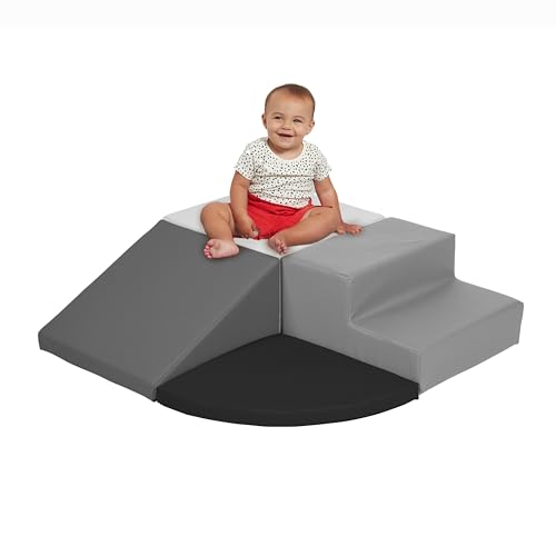 Image of SoftScape Toddler Playtime Corner Climber, Indoor Active Play Structure for Toddlers and Kids, Safe Soft Foam for Crawling and Sliding (4-Piece Set) - Gray/Light Gray, 11619-GYLG