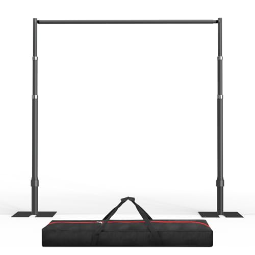 EMART Pipe and Drape Backdrop Stand Kit, 10ftx10ft Heavy Duty Adjustable Photo Background, Metal Frame with Flat Base for Wedding, Birthday Party, Banquet Decorations-Black by EMART - Used condition - US$149.99