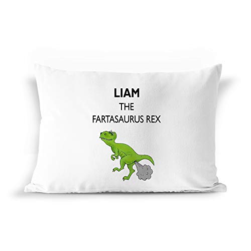 BarborasBoutique Liam Name Gift Pillowcase - PIL7 Funny Dinosaur Dino Farta-Saurus T-Rex Fart Farting Joke Pillow Case for Men Kids Boys Children Male Adults Personalized Standard Size