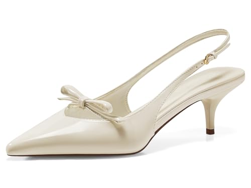 Coutgo Womens Bow Slingback Heels Low Kitten Heel Pumps Closed Pointed Toe Party Wedding Dress Shoes